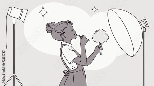 Studio Photography Person Eating Cotton Candy Illustration Sweet Treat Lighting Setup.