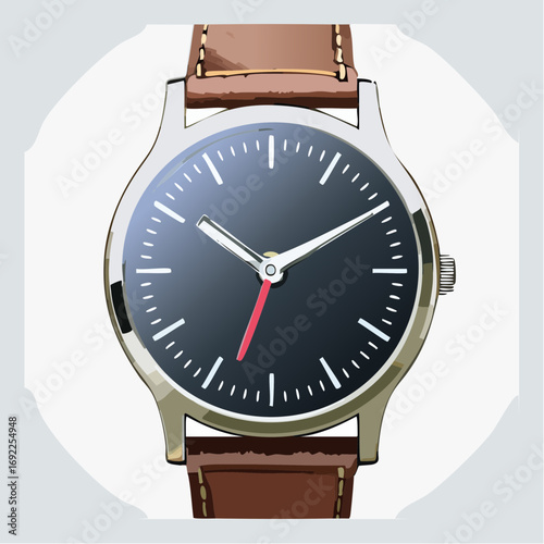 Classic Analog Watch With Brown Leather Strap