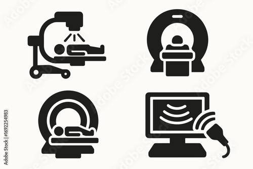 Medical Diagnostic Icons Set – MRI, CT Scan, Ultrasound, Radiology