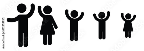 Set of icons of people - human age. Family.
Flat design family symbol icon featuring stylised parents and children figures in a clean minimal, for, logo, social, vector illustration.