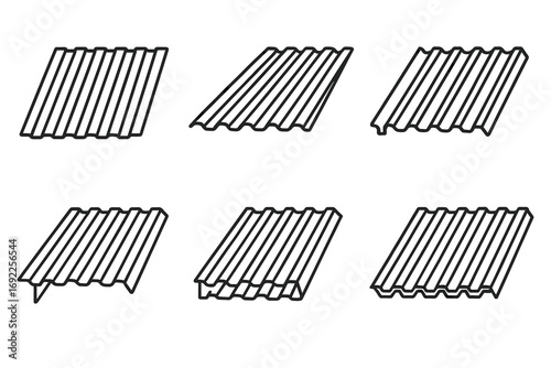 Various types of corrugated sheet metal roof panels
