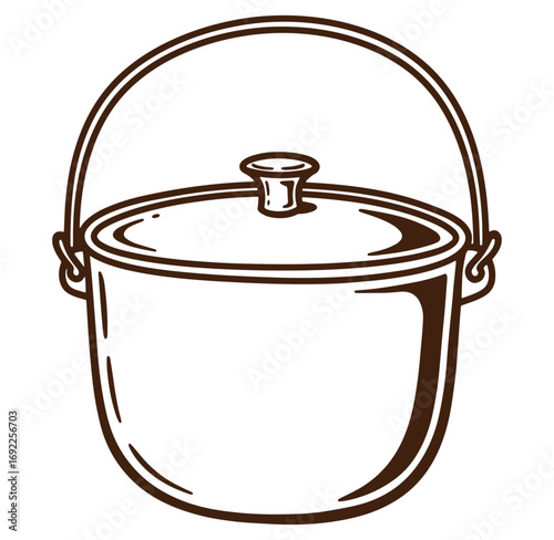 A detailed brown and white vector illustration of a classic cooking pot with a handle