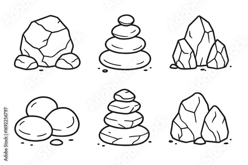 Set of minimalistic rock and stone illustrations with various shapes