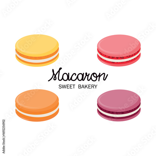 Set of vector macaroons isolated on transparent background.