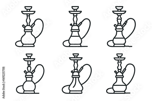 Minimalist hookah line art illustrations in six different styles
