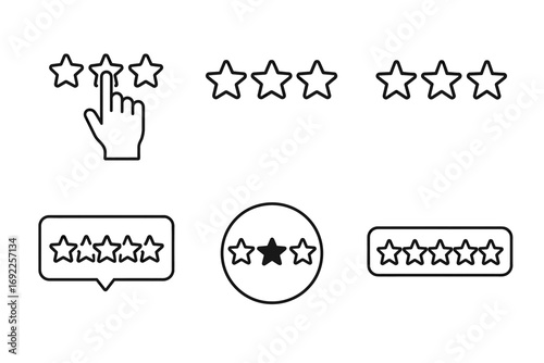 Star rating icons: interactive feedback symbols for reviews and evaluations