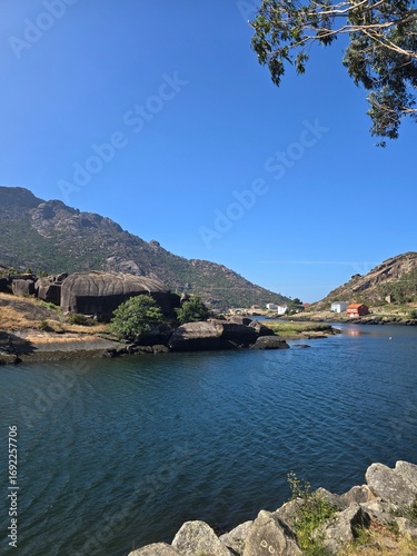 Huge rocks and stones on the riverbank in Northern Spain