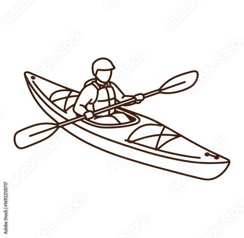 Outline illustration of a kayaker paddling on the water during an adventure sport activity