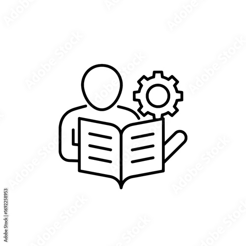 Technical manual and user guide with settings gear vector line icon