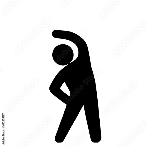 Black silhouette icon of a person stretching, demonstrating a side bend exercise for health, fitness, and active lifestyle concepts