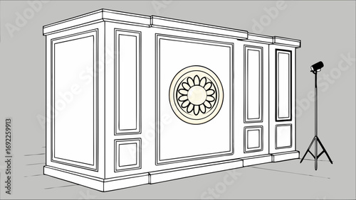 Studio backdrop elegant wall paneling design photoshoot set photography background interior design element ornate wall decor decorative molding classic style photo studio equipment light.