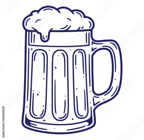 Vector illustration of a frothy beer stein filled with ale or lager with simple outline
