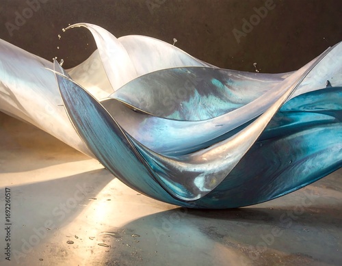 Abstract liquid waves in blue and white