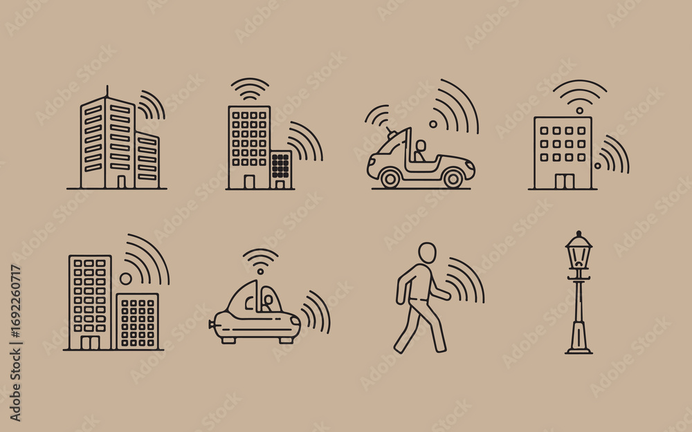 Fototapeta premium Smart city technology icons representing connectivity and innovation