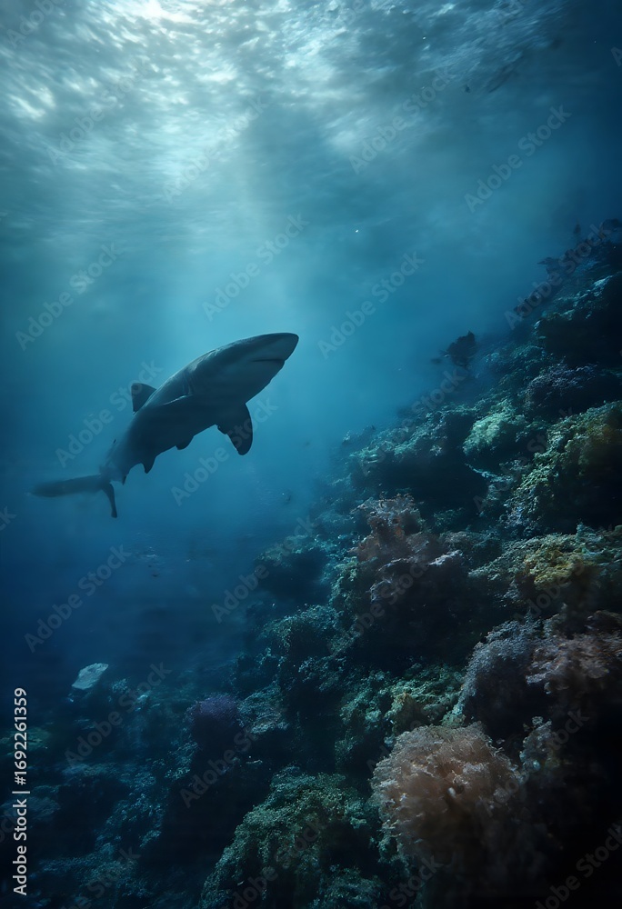Obraz premium Shark Swimming Above Coral Reef