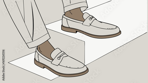 Stylish light beige loafers on a minimalist background.