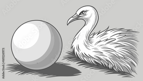 Stylized Illustration of a Bird and its Large Egg.