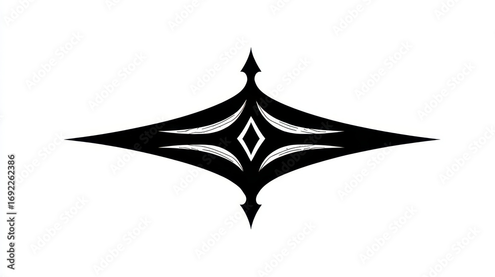Fototapeta premium Elegant Black and White Decorative Motif with Pointed Elements and Diamond Shaped Centerpiece Design