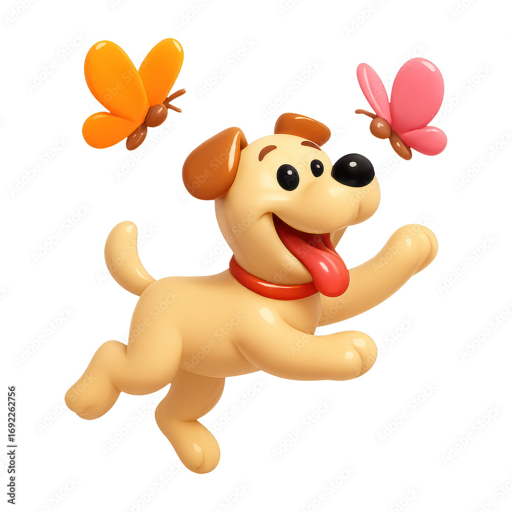 Fototapeta premium PNG Playful cartoon dog with butterflies