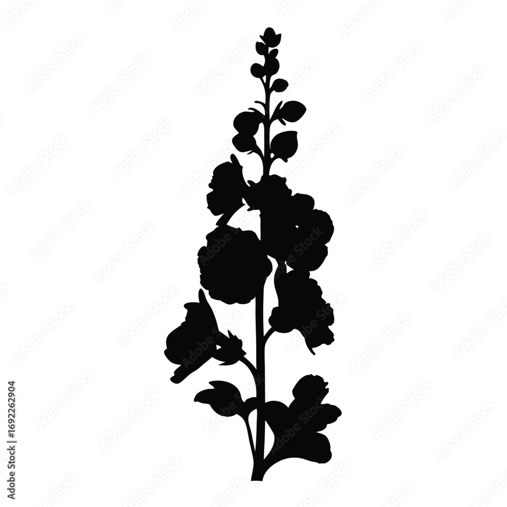Naklejka premium Download black hollyhock flower silhouette vector illustration garden plant floral design element for art
