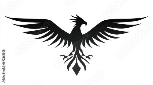 Elegant black silhouette of a mythical bird spreading its wings in a dynamic and powerful pose
