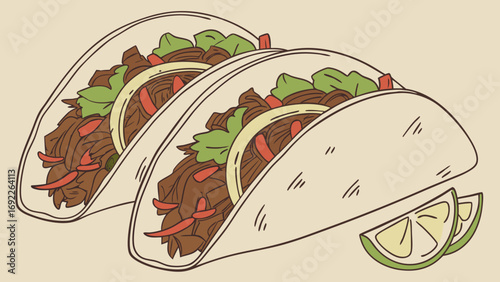 Two Delicious Tacos with Lime Wedges - Food Illustration Clipart.