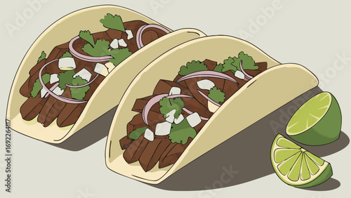 Two Delicious Tacos with Lime Wedges A vibrant illustration perfect for menus recipe books and food blogs.