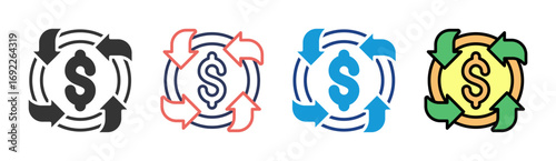 Money Cycle Icon Set Multiple Style Collection