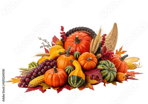 Autumn harvest vegetable arrangement isolated on transparent background