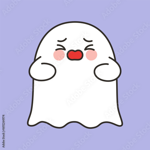 Pouting Cute Halloween Ghost Refusing Cartoon Vector