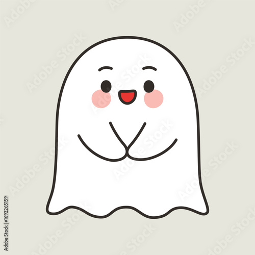 Smiling Cute Halloween Ghost Cartoon Vector with Shy Expression