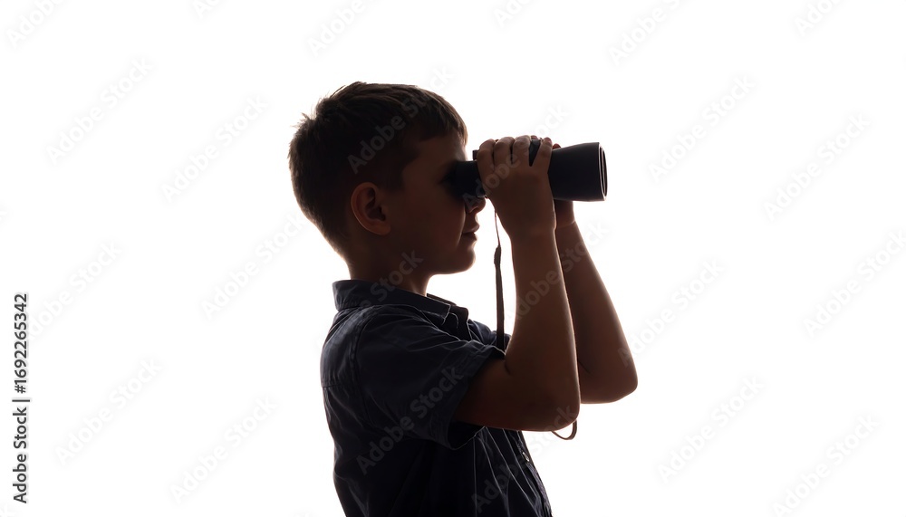 Fototapeta premium Silhouette of a boy looking through binoculars