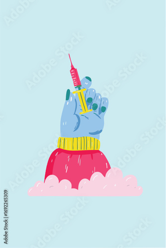 Bold illustration of a person with a weight loss syringe medication.