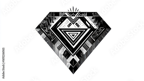 Geometric Diamond Shape with Intricate Patterns and Bold Lines in Black and White Design
