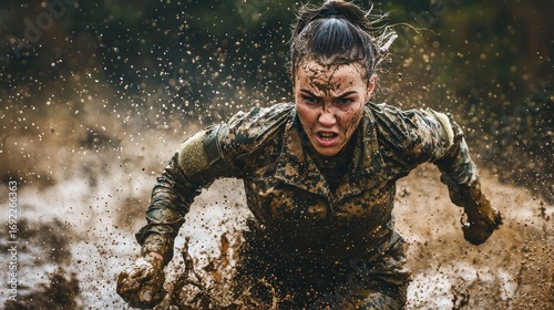Female athlete mud run