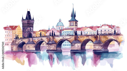 Charles Bridge. Charles Bridge watercolor vector illustration