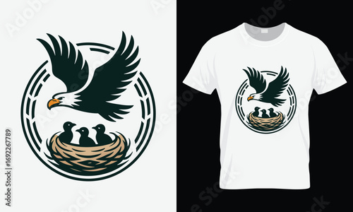 An eagle with a chick t-shirt design template printing vector art illustrator