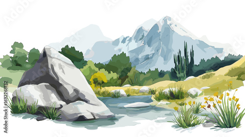 Theth National Park. Theth National Park watercolor vector illustration