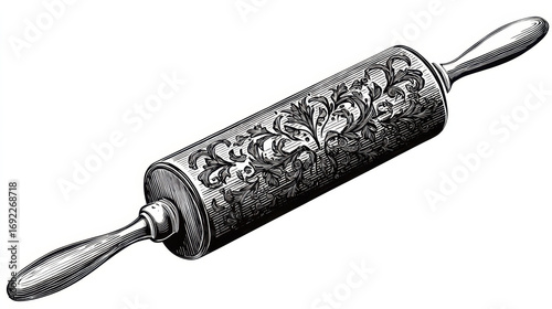 Vintage Rolling Pin with Intricate Floral Design for Baking and Cooking Enthusiasts