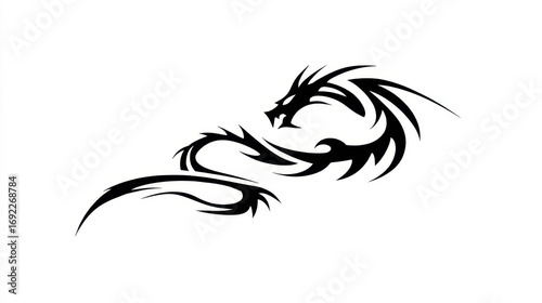 Elegant and Fierce Dragon Tribal Tattoo Design with Abstract Curves and Sharp Edges