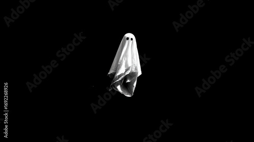Illustration of a Mysterious Ghost Figure Surrounded by Darkness and Emitting an Eerie Atmosphere