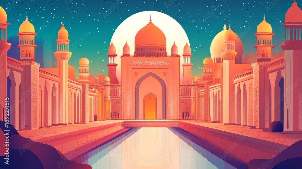 Fototapeta premium Majestic Arabian Night: A Serene Cityscape Under the Moon