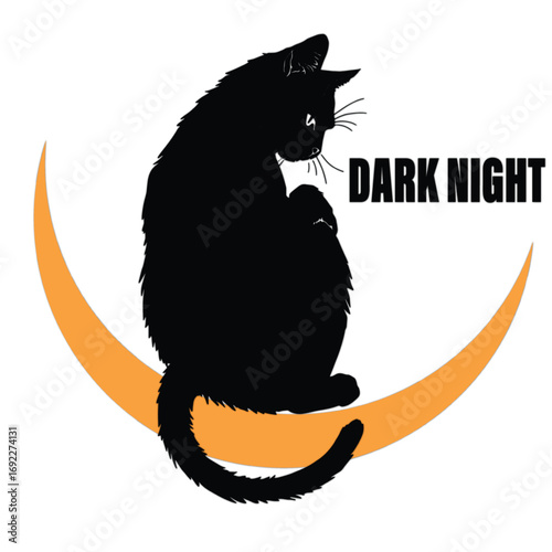 Cute and humorous vector cartoon illustration of a domestic black cat for halloween for t-shirt design 