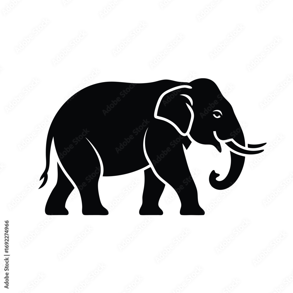 Fototapeta premium Majestic Elephant Silhouette Vector Art of an African Elephant Walking with its Trunk Curled and Tusks Extended