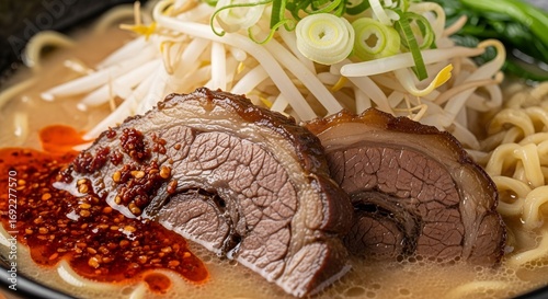 Spicy Lamb Ramen Noodles A Close-Up Look at Rich Broth and Tender Meat