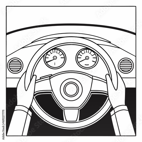 Hands on steering wheel driving car automotive vehicle outline vector
