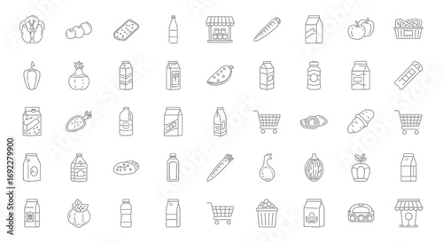 Vector Icons Set of Comprehensive set of grocery store and food product line icons. EPS Editable