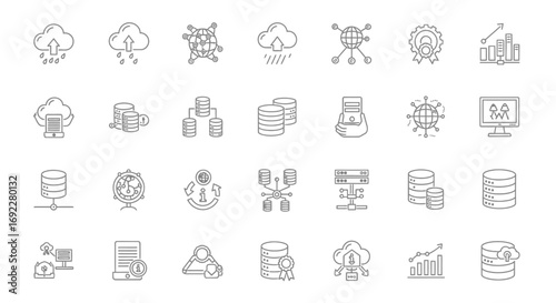 Vector Icons Set of Data Storage Cloud Computing and Network Line Icon Set. EPS Editable