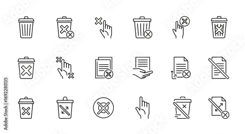Vector Icons Set of Delete Remove and Reject Thin Line Icon Set Collection. EPS Editable