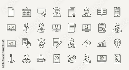 Vector Icons Set of Education and Graduation Thin Line Icon Set for Web and Mobile. EPS Editable